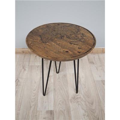 Table basse ronde en bois gravé "MONDO"