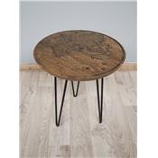 Table basse ronde en bois gravé "MONDO"